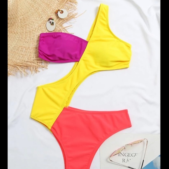 SHEIN Other - NEW Neon Multi Color One Shoulder Cut our bikini